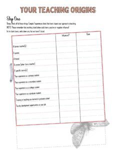 Image of a blank worksheet titled Your Teaching Origins.