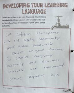 Photo of a completed worksheet titled Developing Your Learning Language.