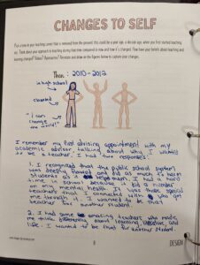 Photo of a completed worksheet titled Changes to Self.