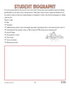 Image of a blank worksheet titled Student Biography.