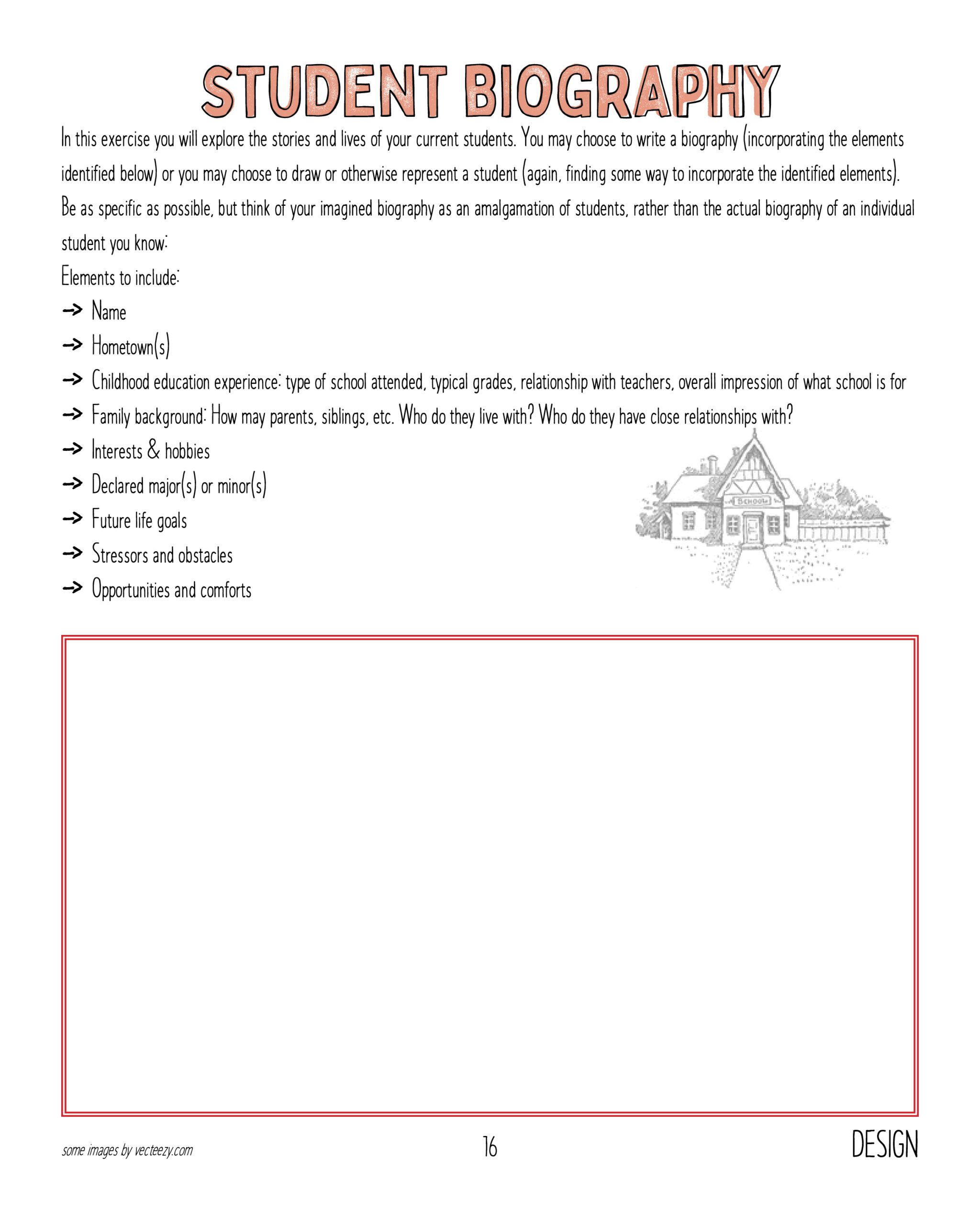 Image of a blank worksheet titled Student Biography.