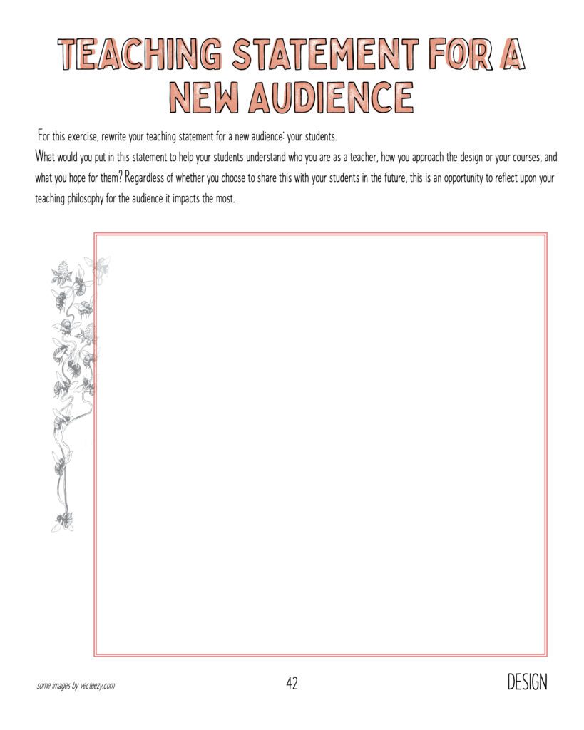 Image of a blank worksheet titled Teaching Statement For a New Audience.