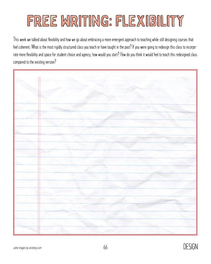 Image of a blank worksheet titled Free Writing: Flexibility.