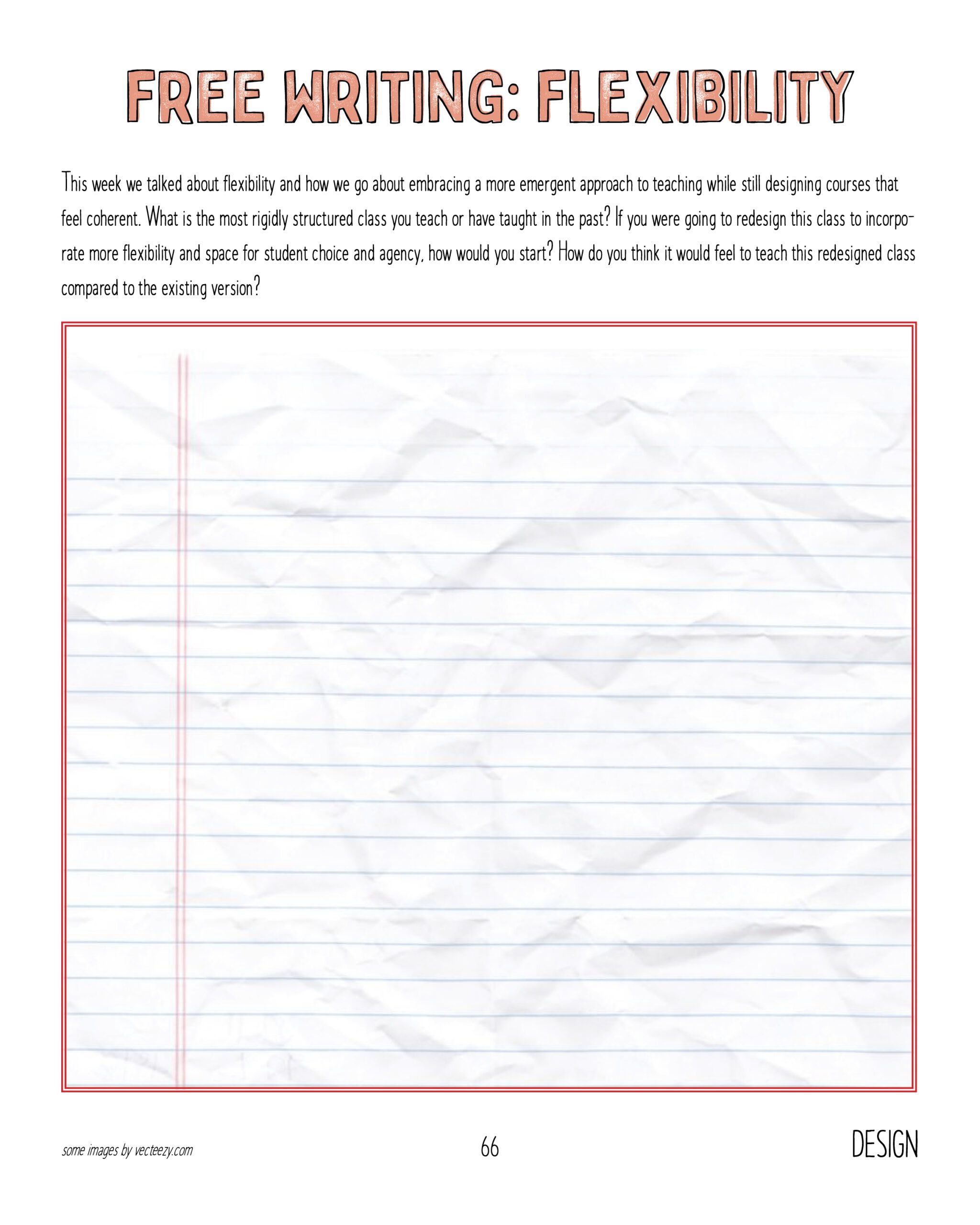 Image of a blank worksheet titled Free Writing: Flexibility.