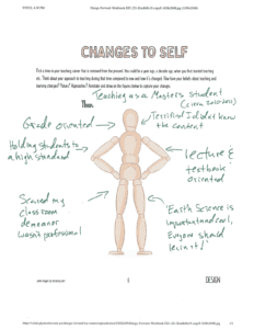 Photo of a completed worksheet titled Changes to Self.