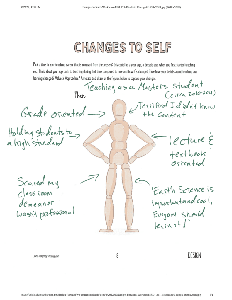 Photo of a completed worksheet titled Changes to Self.