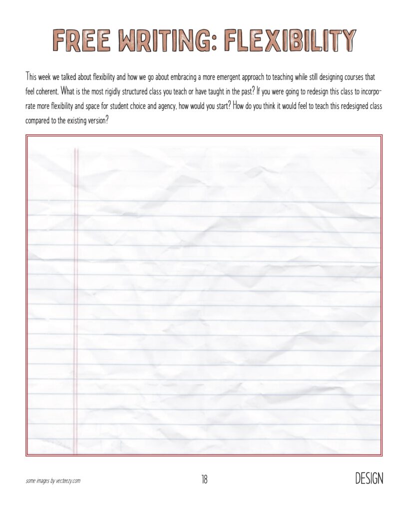 Image of a blank worksheet titled Free Writing: Flexibility.