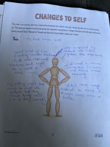 Photo of a completed worksheet titled Changes to Self.