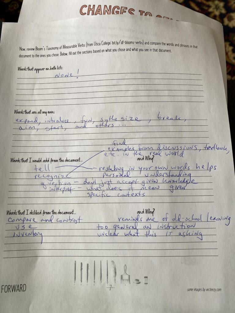 Photo of a completed worksheet.