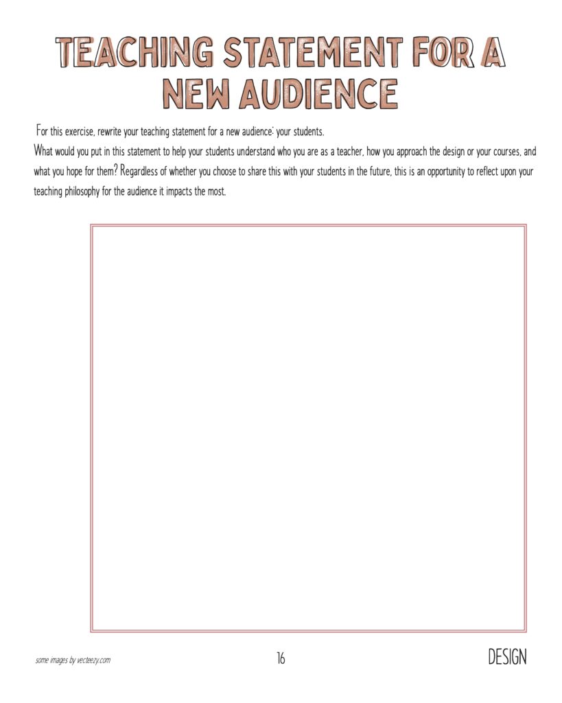Image of a blank worksheet titled Teaching Statement for a New Audience.