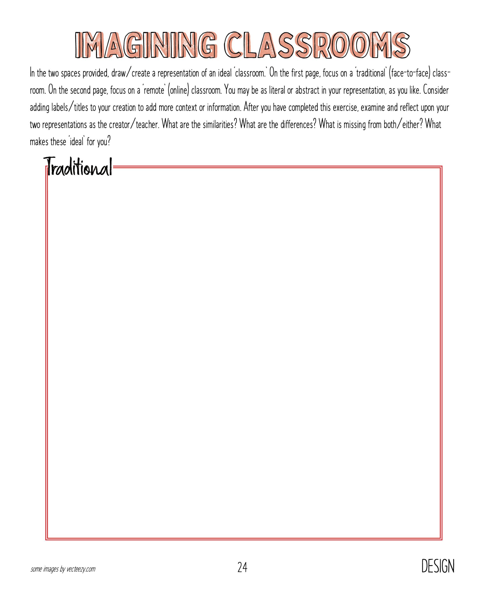 Image of a blank worksheet titled Imagining Classrooms.