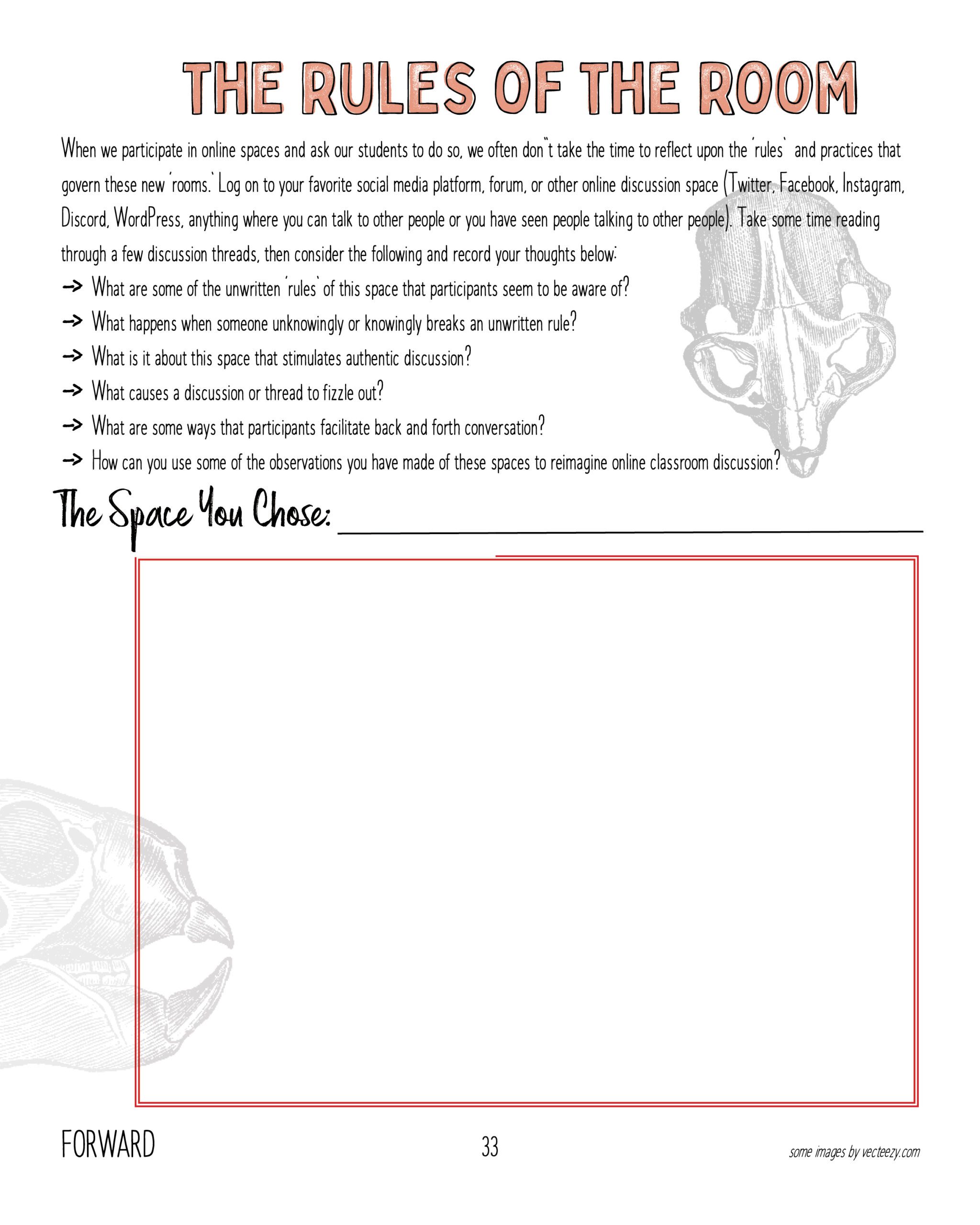 Image of a blank worksheet titled The Rules of the Room.