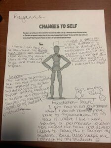 Photo of a completed worksheet titled Changes to Self.