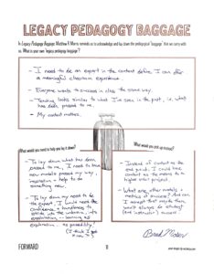Photo of a completed worksheet titled Legacy Pedagogy Baggage.
