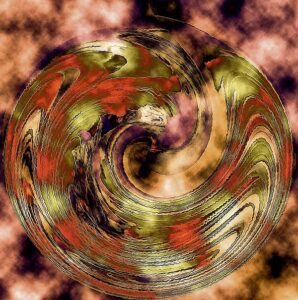 An art piece by Elizabeth Tillar, called Turning and Turning in the Widening Gyre.
