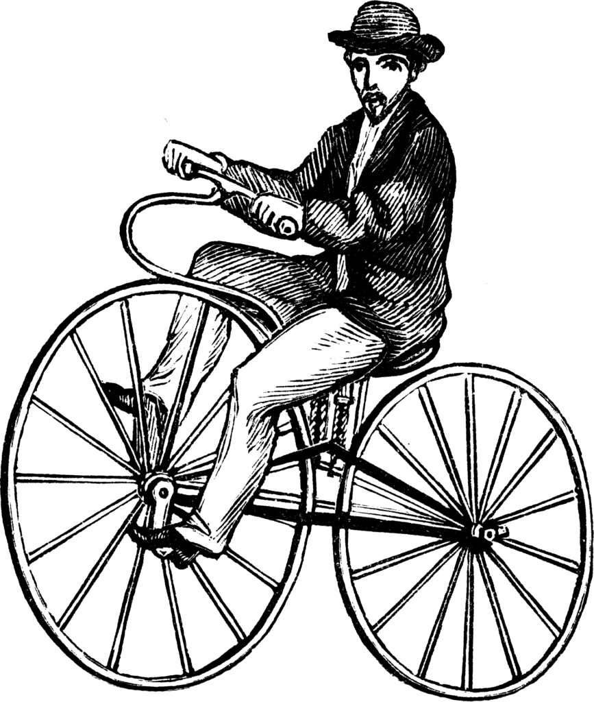 Decorative image of a man on a bicycle.