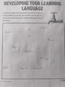 Photo of a completed worksheet titled "Developing Your Learning Language".