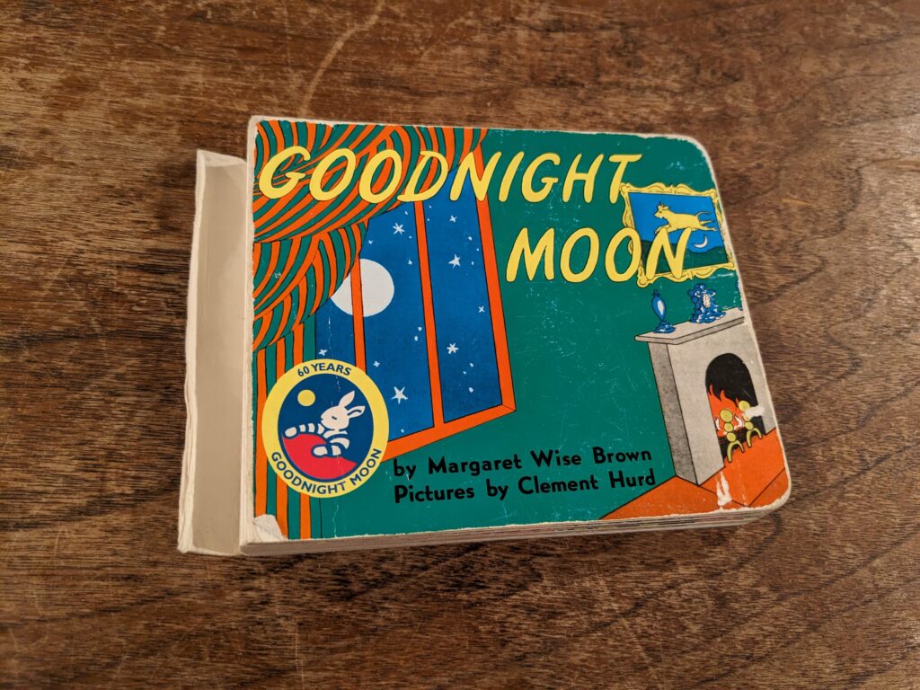 Photo of a picture book titled "Goodnight Moon" by Margaret Wise Brown.