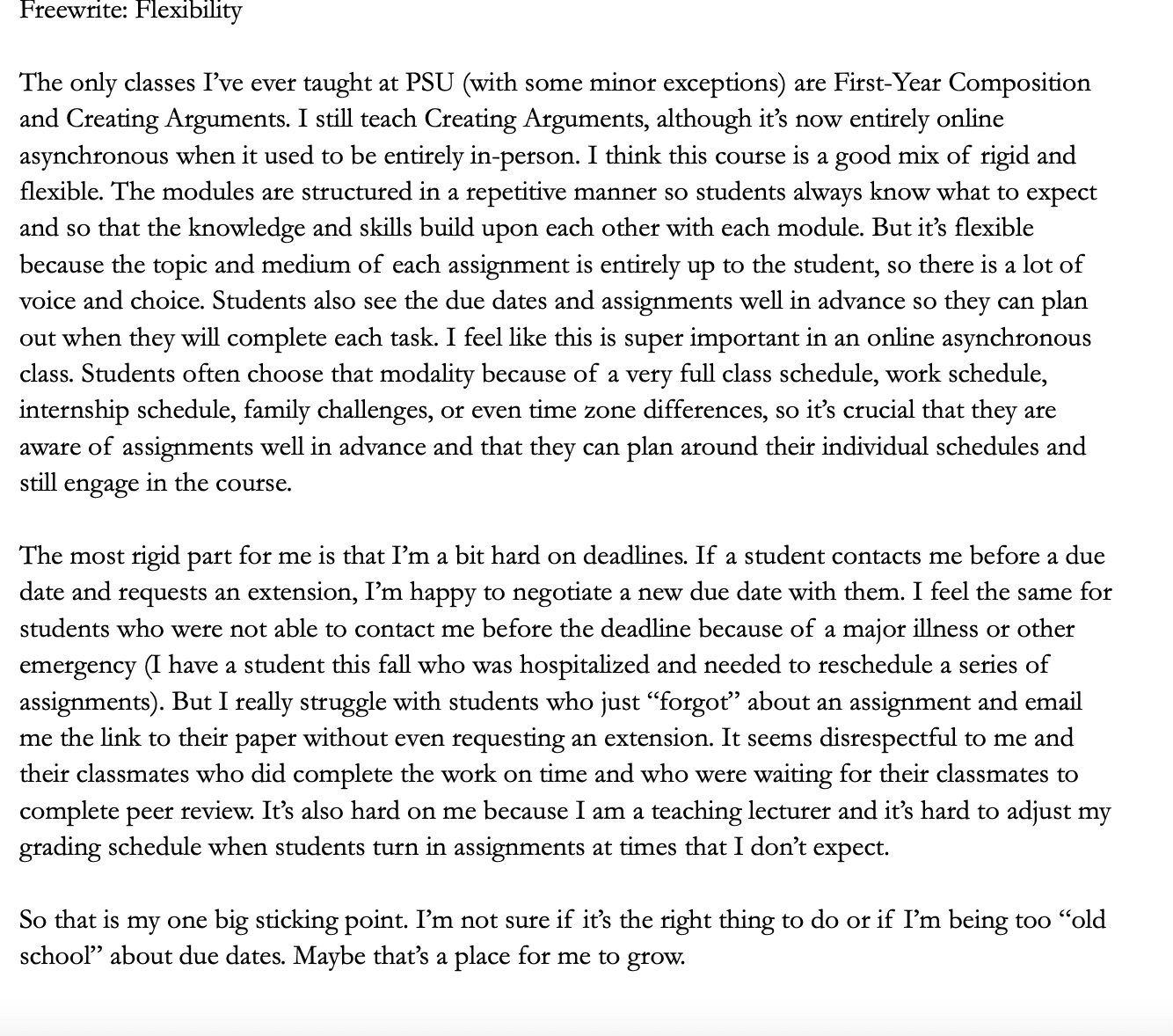 Image of a completed free write passage.