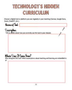 Image of a blank worksheet titled Technology's Hidden Curriculum.