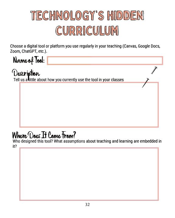 Image of a blank worksheet titled Technology's Hidden Curriculum.