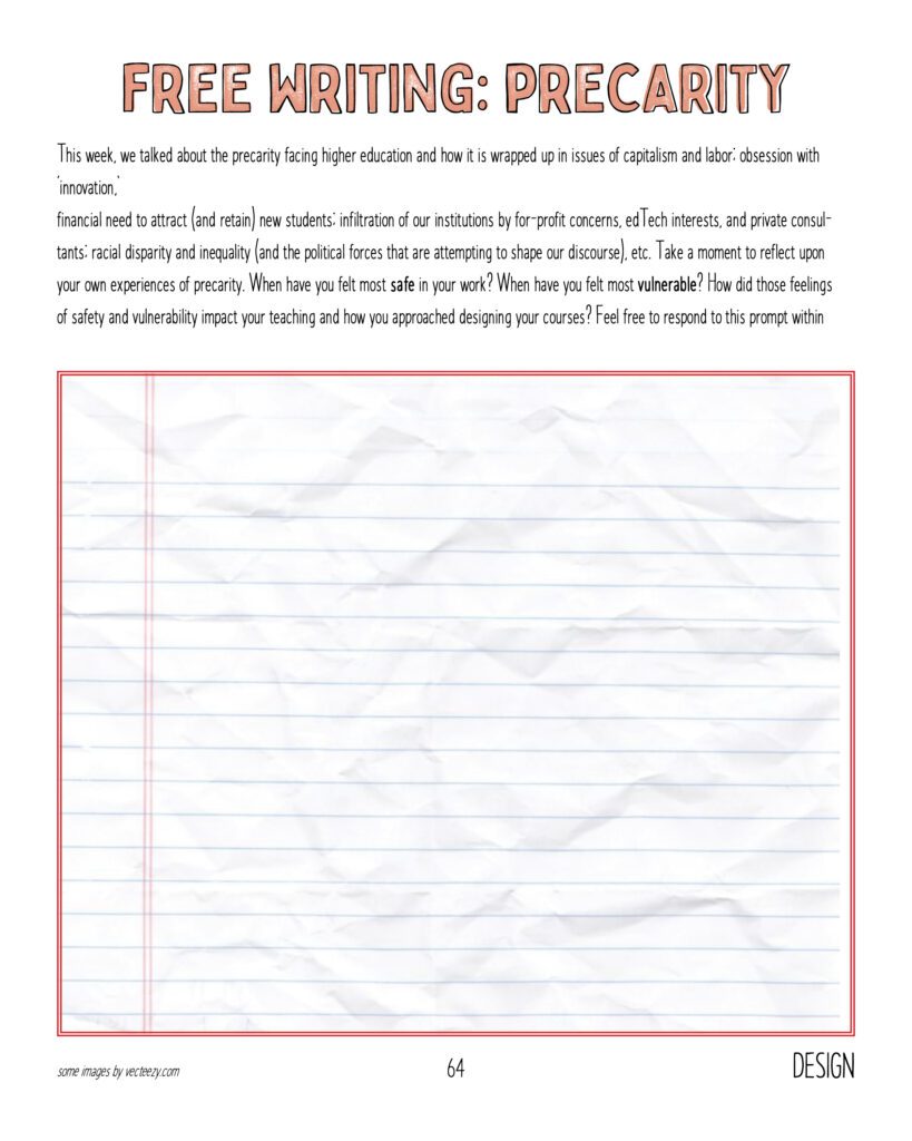 Image of a blank worksheet titled Free Writing: Precarity.