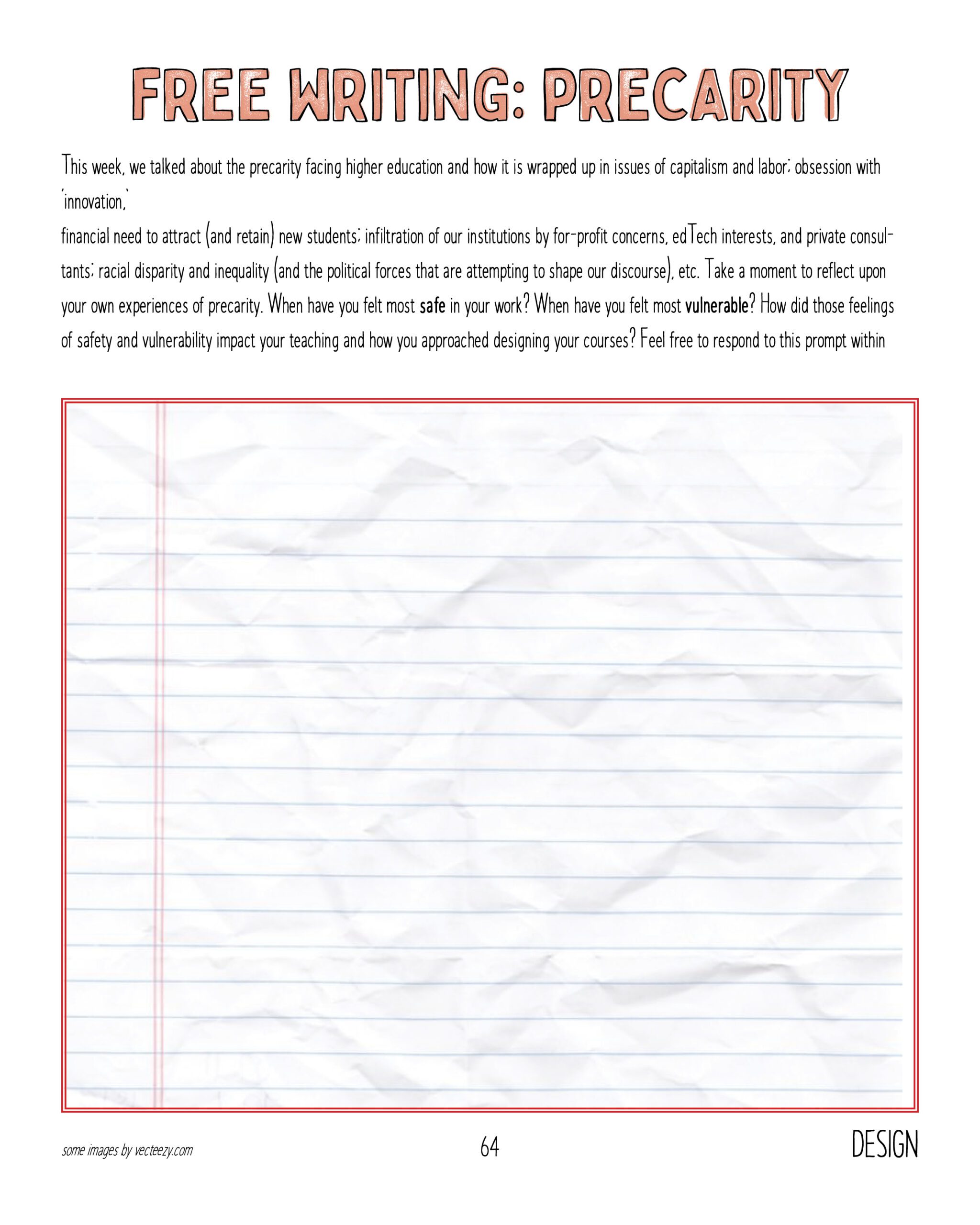 Image of a blank worksheet titled Free Writing: Precarity.