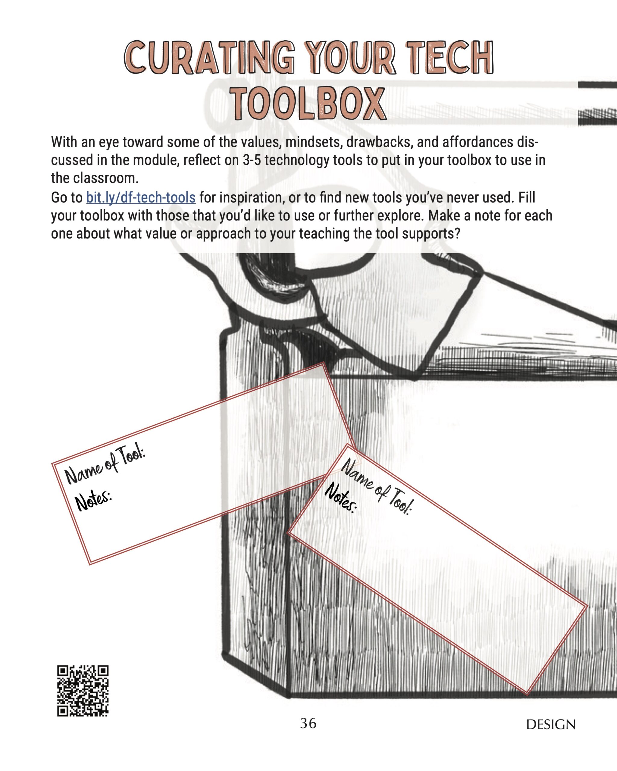 Image of a blank worksheet titled Curating Your Tech Toolbox.