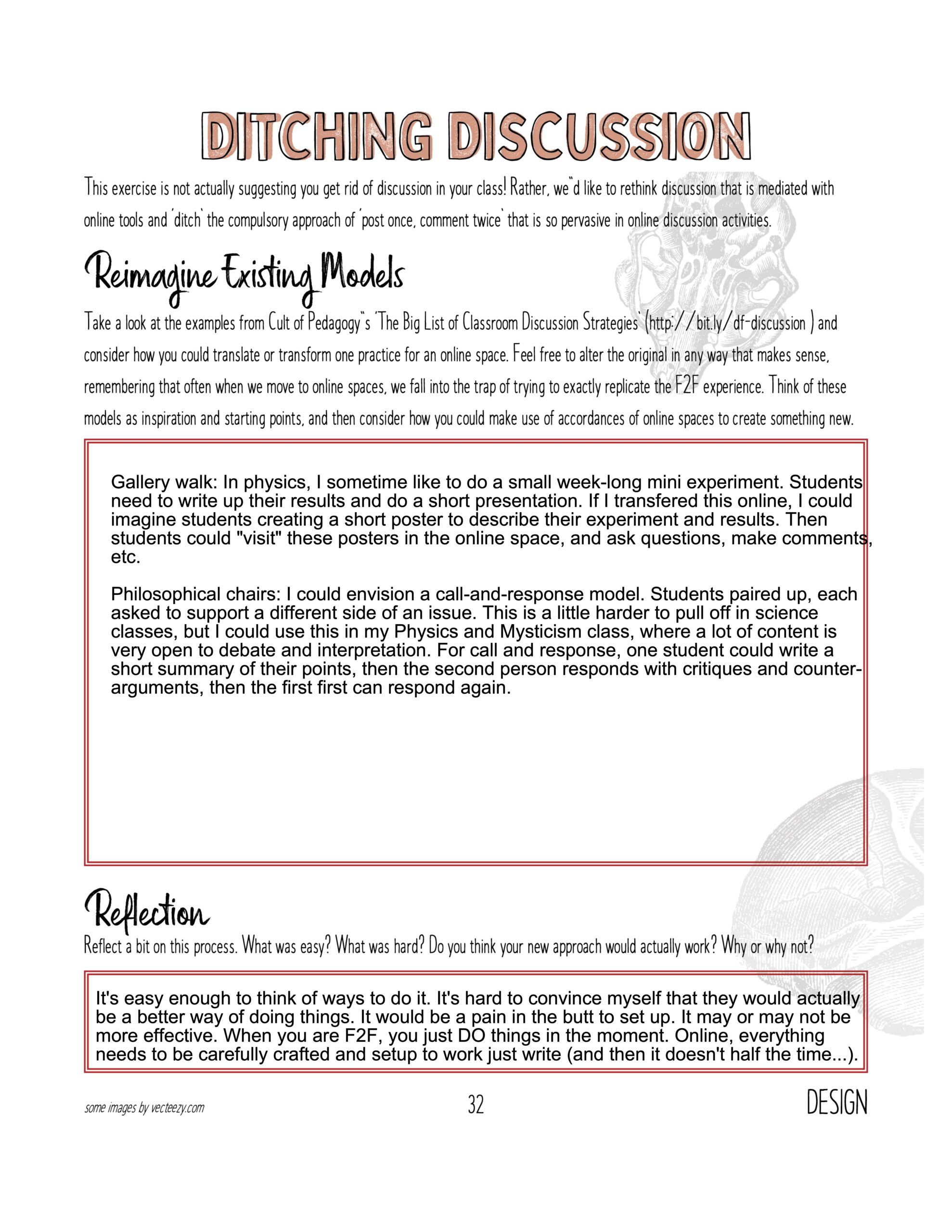 Image of a completed worksheet titled Ditching Discussion.