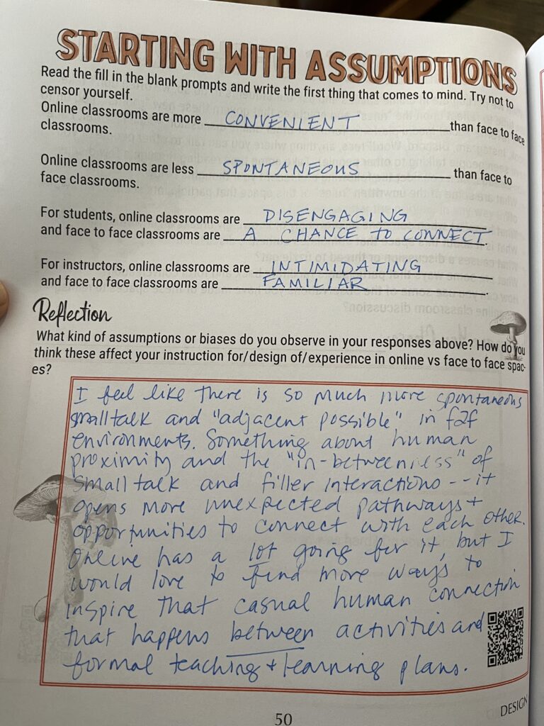 Photo of a completed worksheet titled Starting With Assumptions.