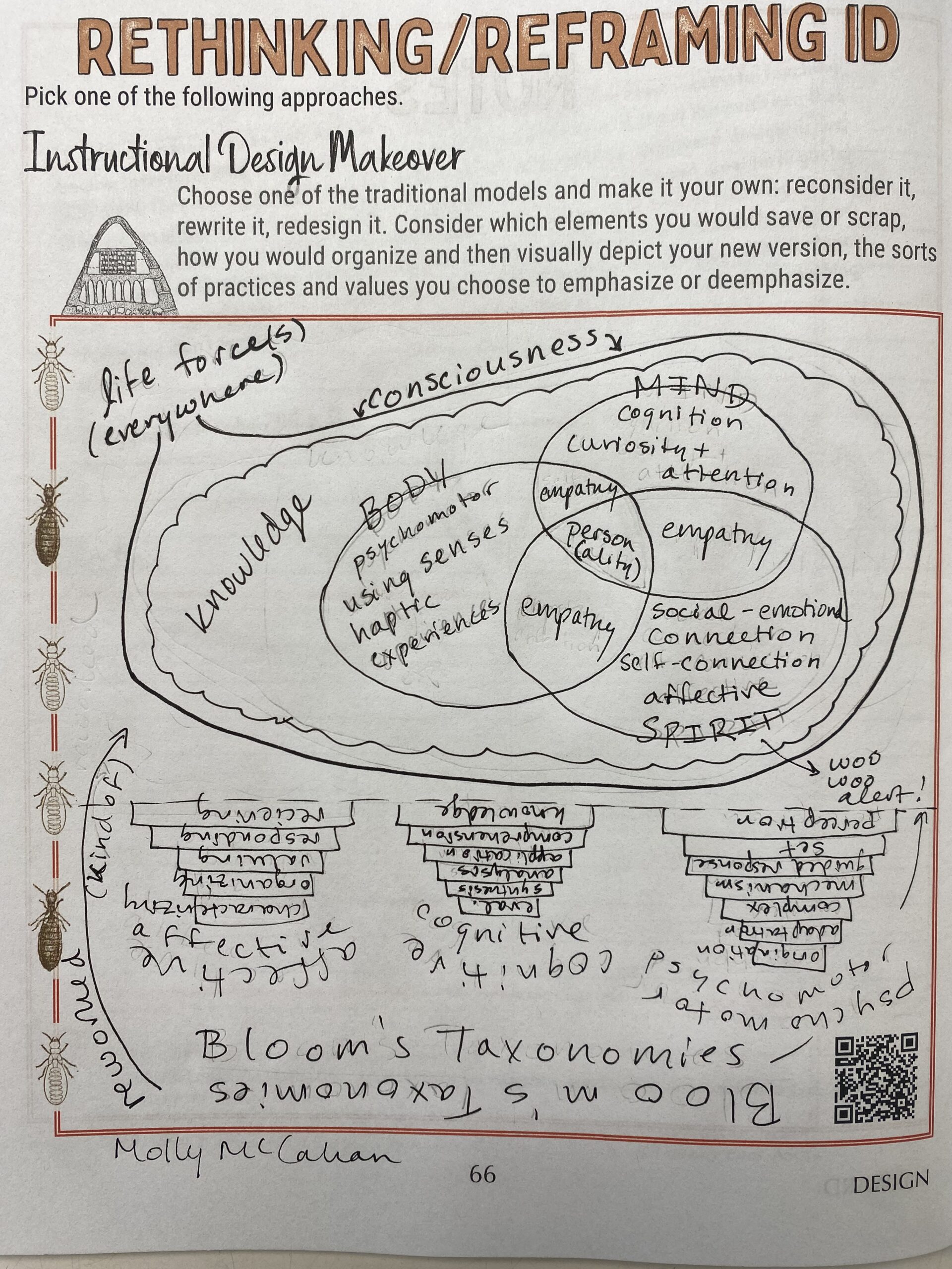 Photo of a completed worksheet titled Rethinking/Reframing ID.